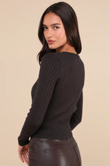 Perfect Classic Dark Green Ribbed Knit Cardigan Sweater