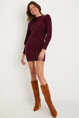 Loving You Fondly Brown Ribbed Knit Sweater Dress