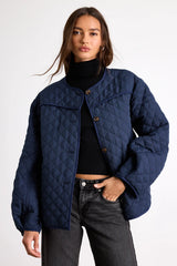 Everhart Navy Checkered Quilted Puffer Jacket