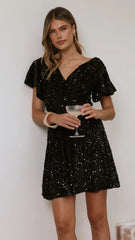 Zinnia Sequins Mini Dress - Black Sequins