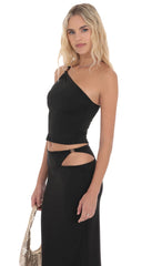 One Shoulder Embellished Top in Black