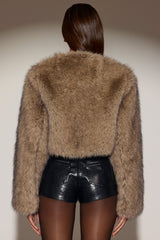 Cropped Faux-Fur Jacket in Light Brown