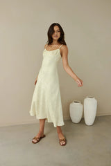 Kaiya Jacquard Satin Midi Dress Yellow