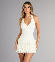 Ruffle Me Up Lace Halter Mini Dress
