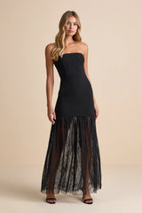 Vesna Black Mixed Media Strapless Maxi Dress