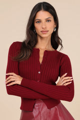 Perfect Classic Dark Green Ribbed Knit Cardigan Sweater