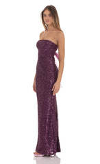 Sequin Strapless Maxi Dress in Purple