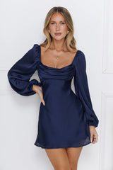 Phoenix Satin Long Sleeve Mini Dress Navy