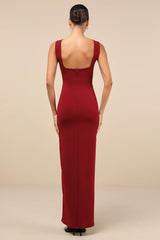 Inspiring Allure Burgundy Square Neck Column Maxi Dress