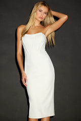 Gorgeously Sultry White Bustier Strapless Midi Dress