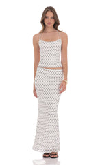 Polka Dot Cowl Neck Two Piece Set in White