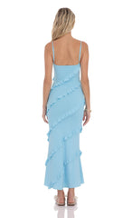 Ruffle V-Neck Maxi Dress in Sky Blue