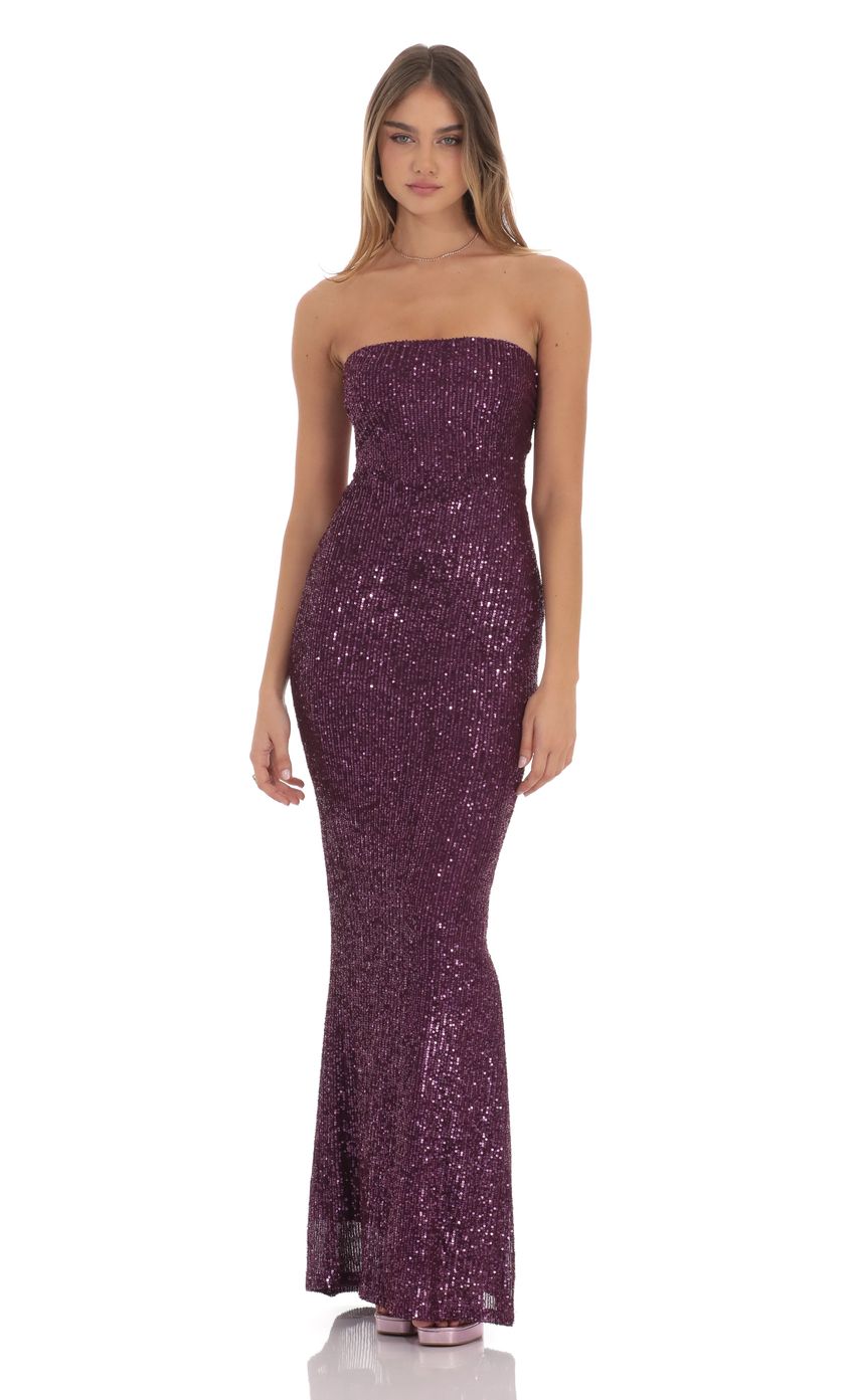 Sequin Strapless Maxi Dress in Purple