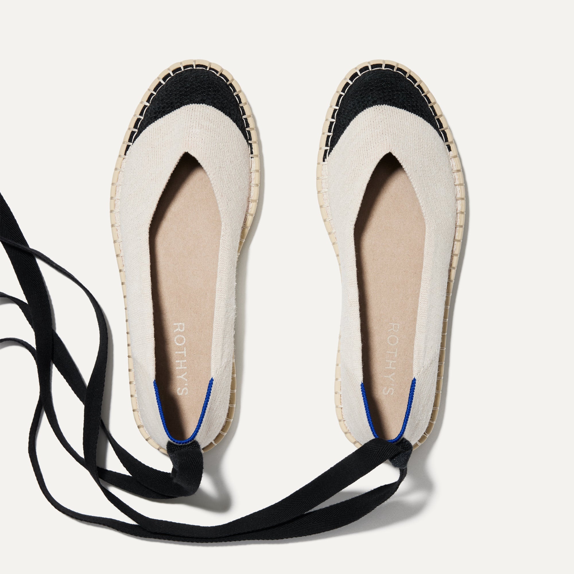 The Espadrille in Boardwalk shown from the top, with the ankle tie. 