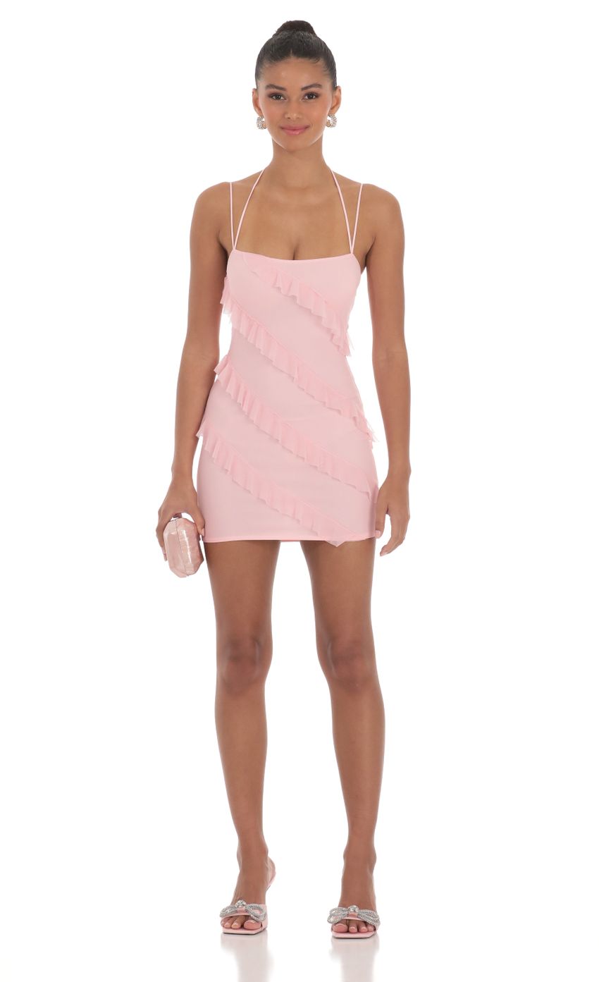Mesh Ruffle Dress in Pink