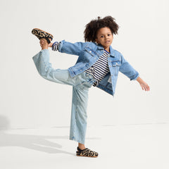 Alternate view of a child wearing The Kids Clog in Desert Cat.