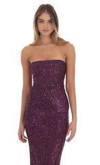 Sequin Strapless Maxi Dress in Purple