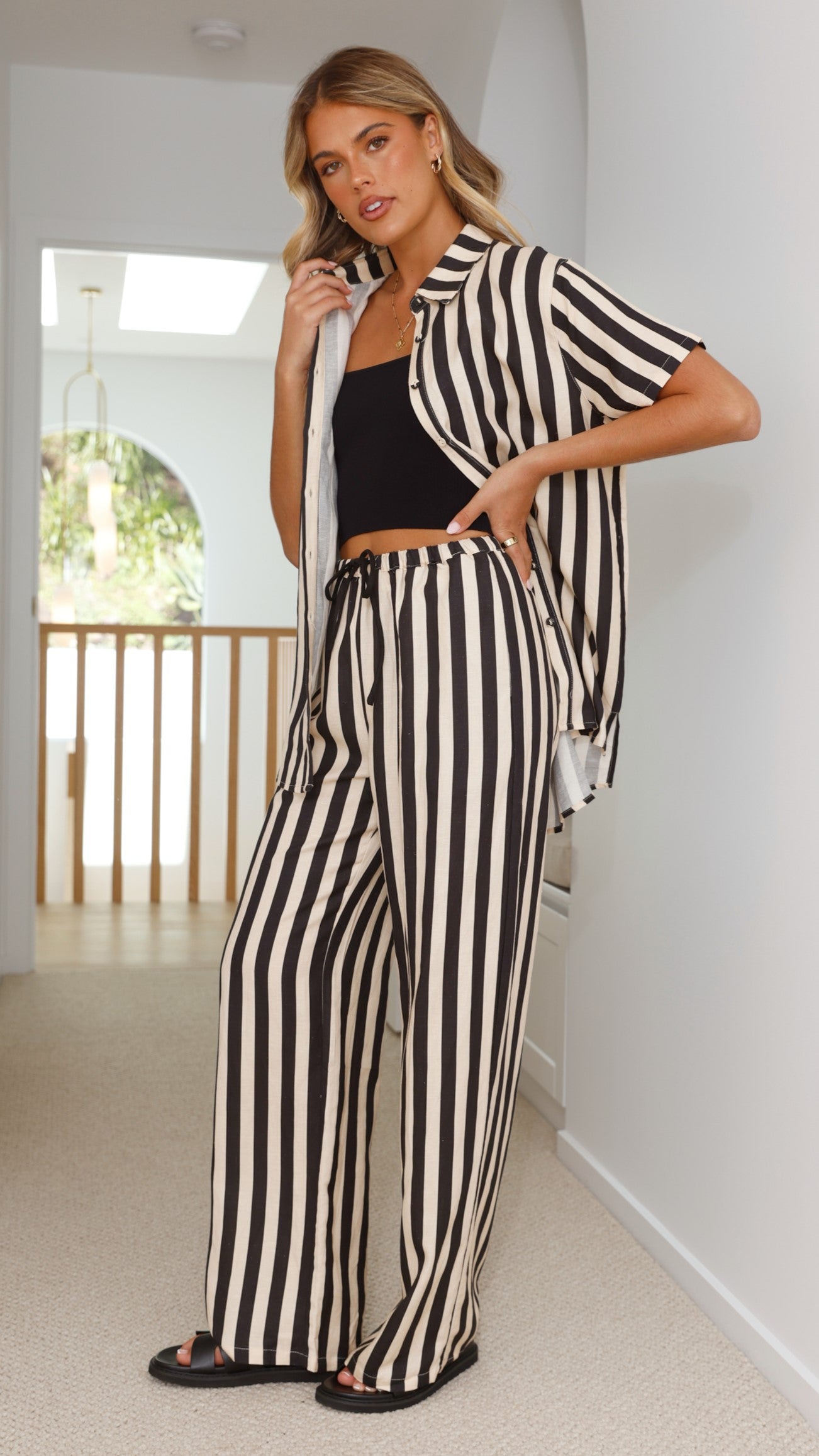 Josie Pants - Black/Beige Stripe
