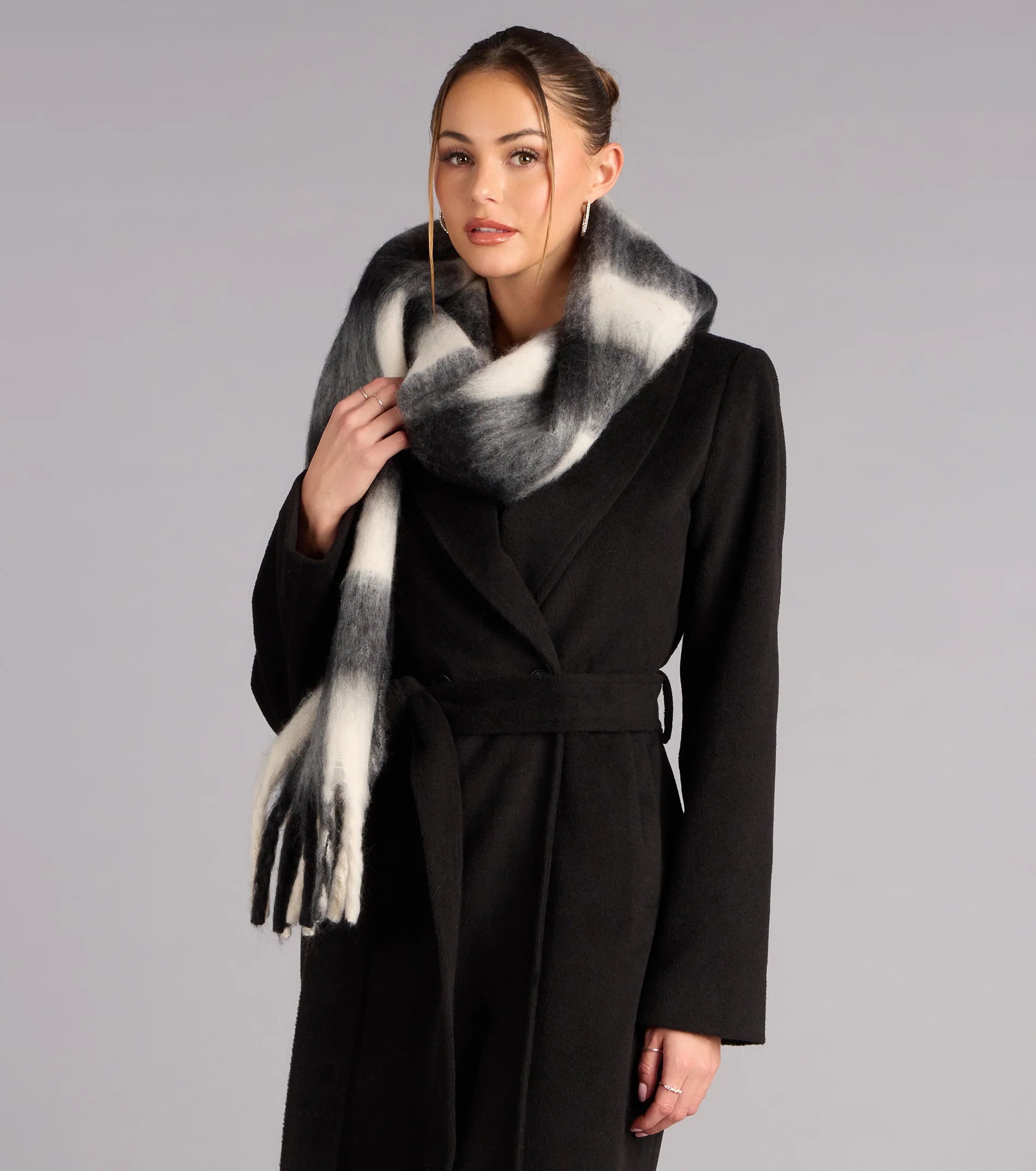 Cozy Moment Plaid Fringe Scarf