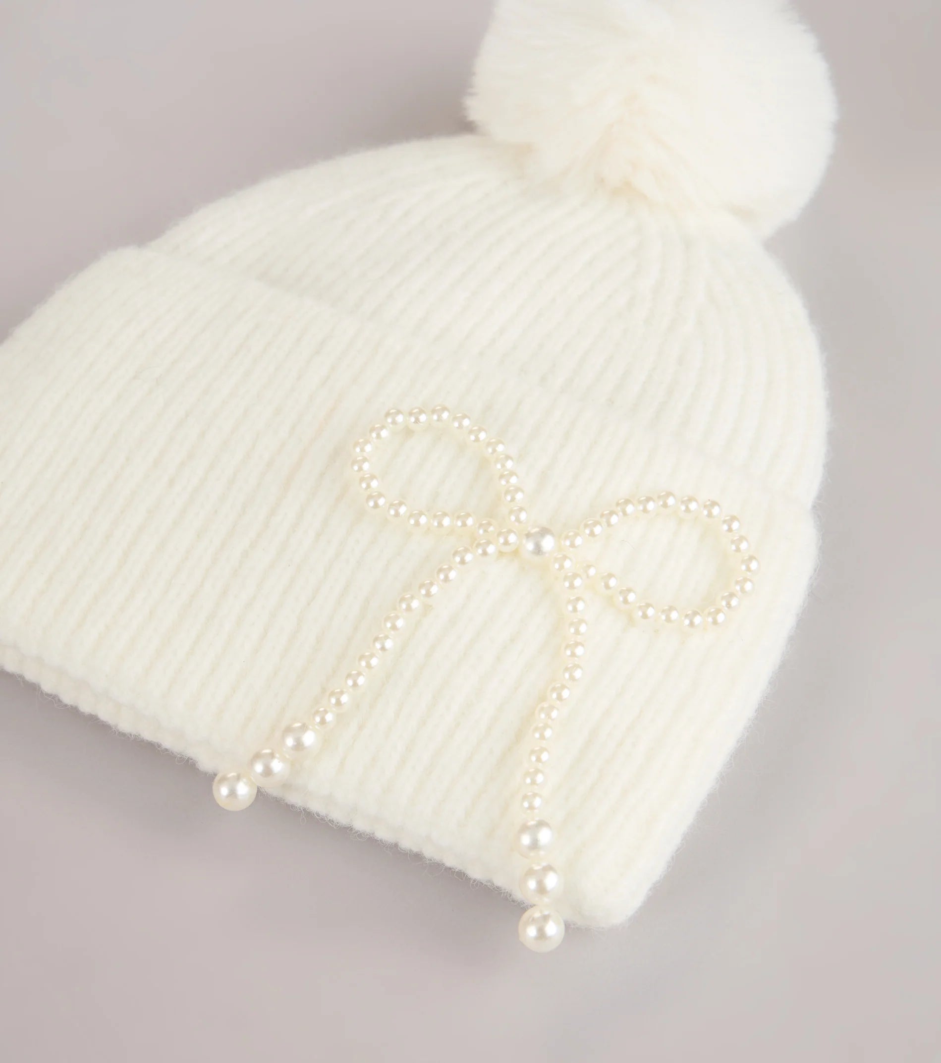 Snow Angel Pearl Bow Beanie