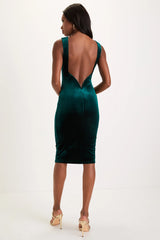 So Stunning Emerald Green Velvet Backless Midi Dress