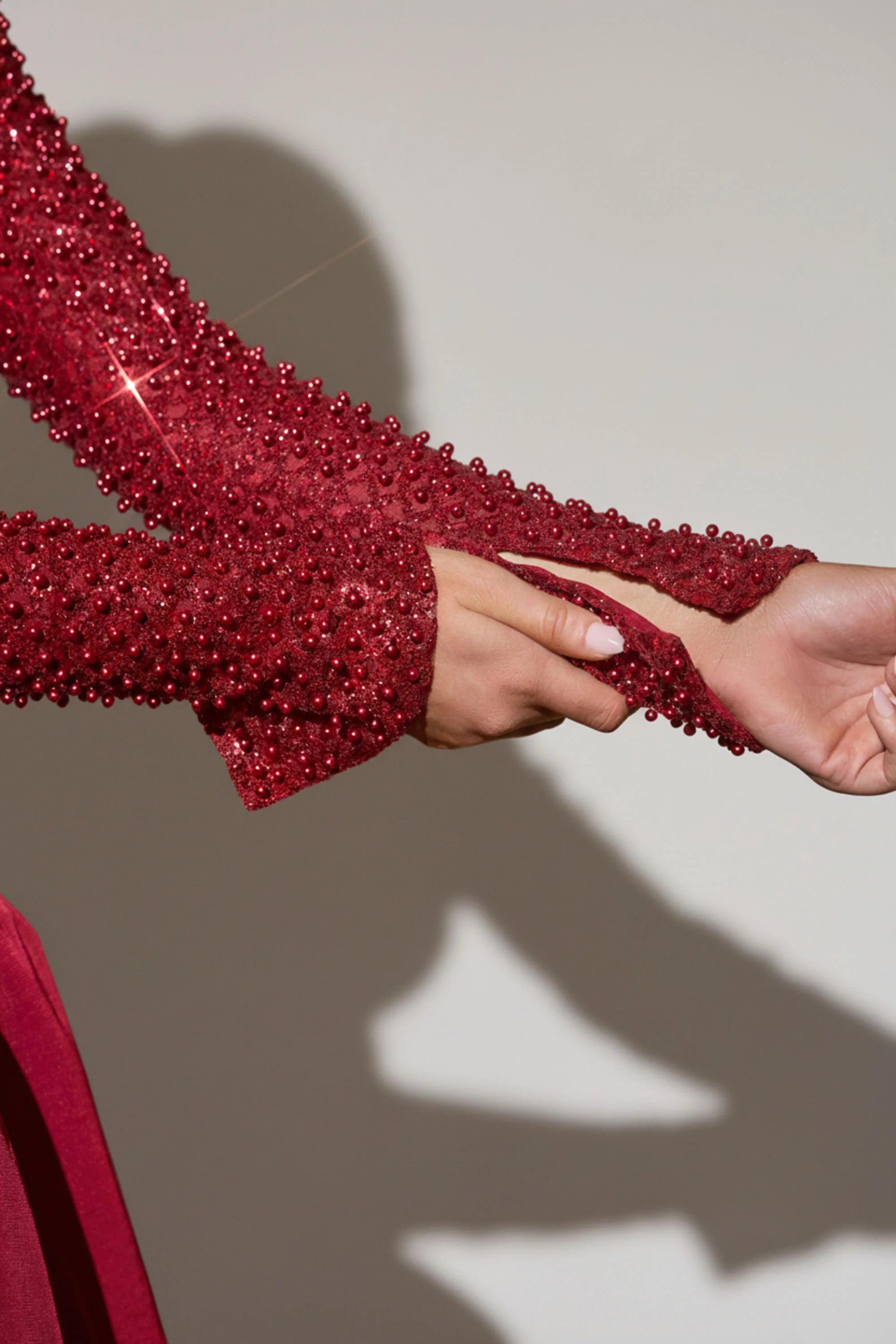 Embellished Bubble Hem Mini Dress in Red