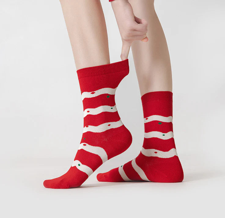 5 Pack Cute Cartoon Couples Crew Knee High Christmas Socks