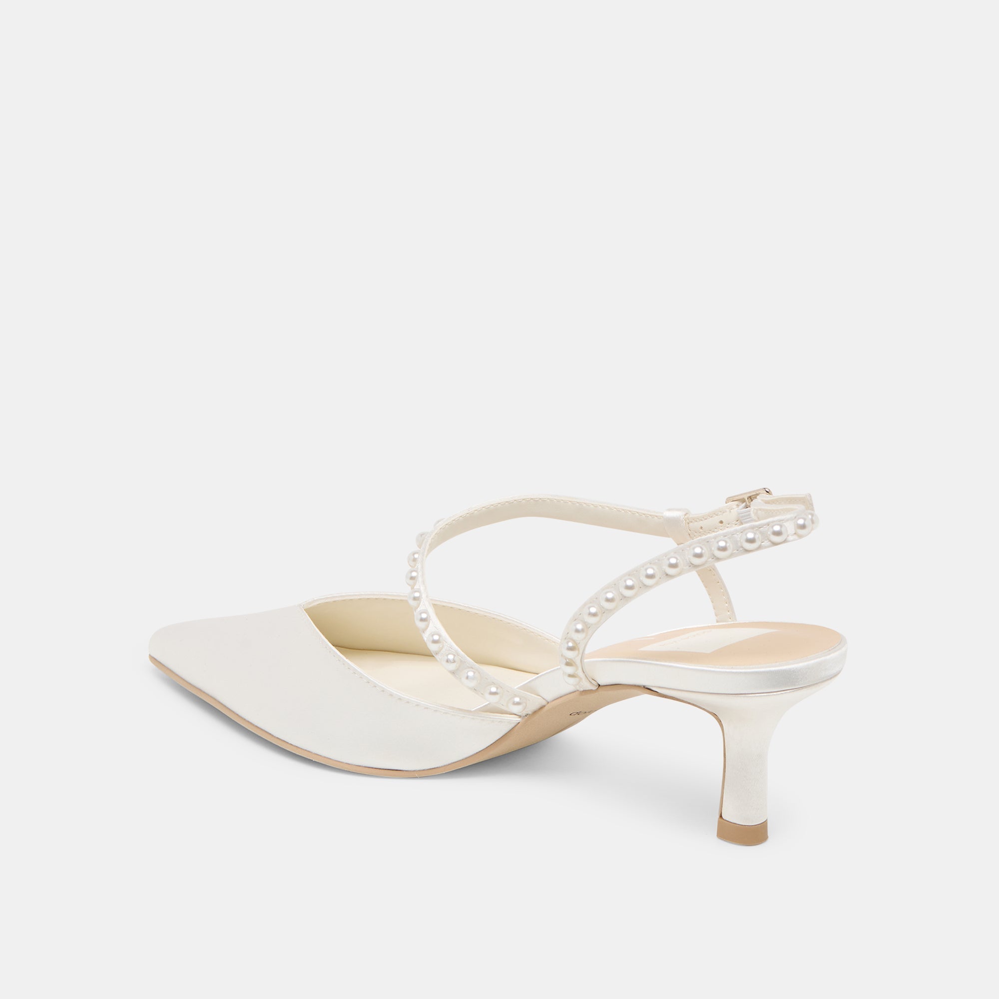 KAMRA PEARL MID HEELS TRUE WHITE SATIN
