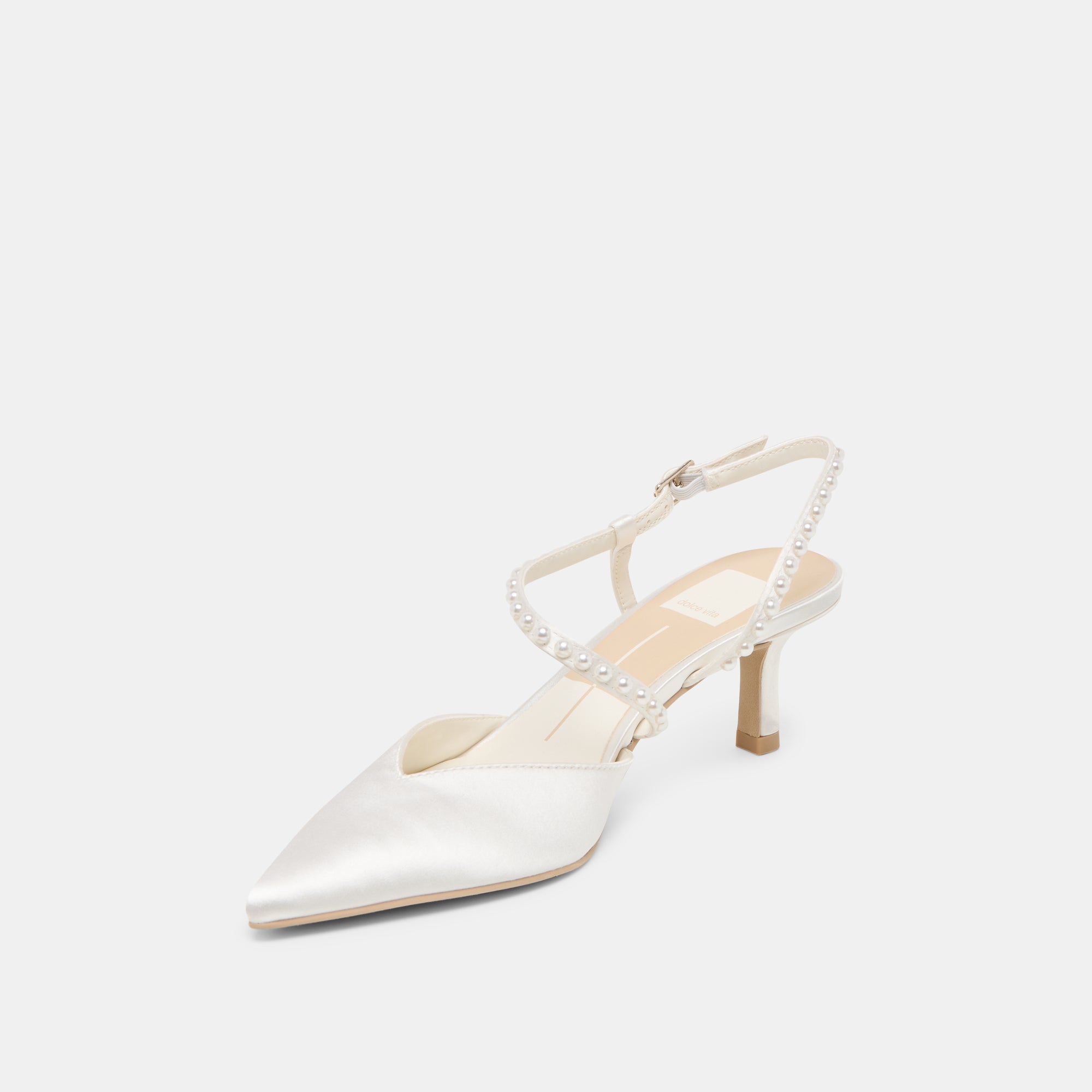 KAMRA PEARL MID HEELS TRUE WHITE SATIN