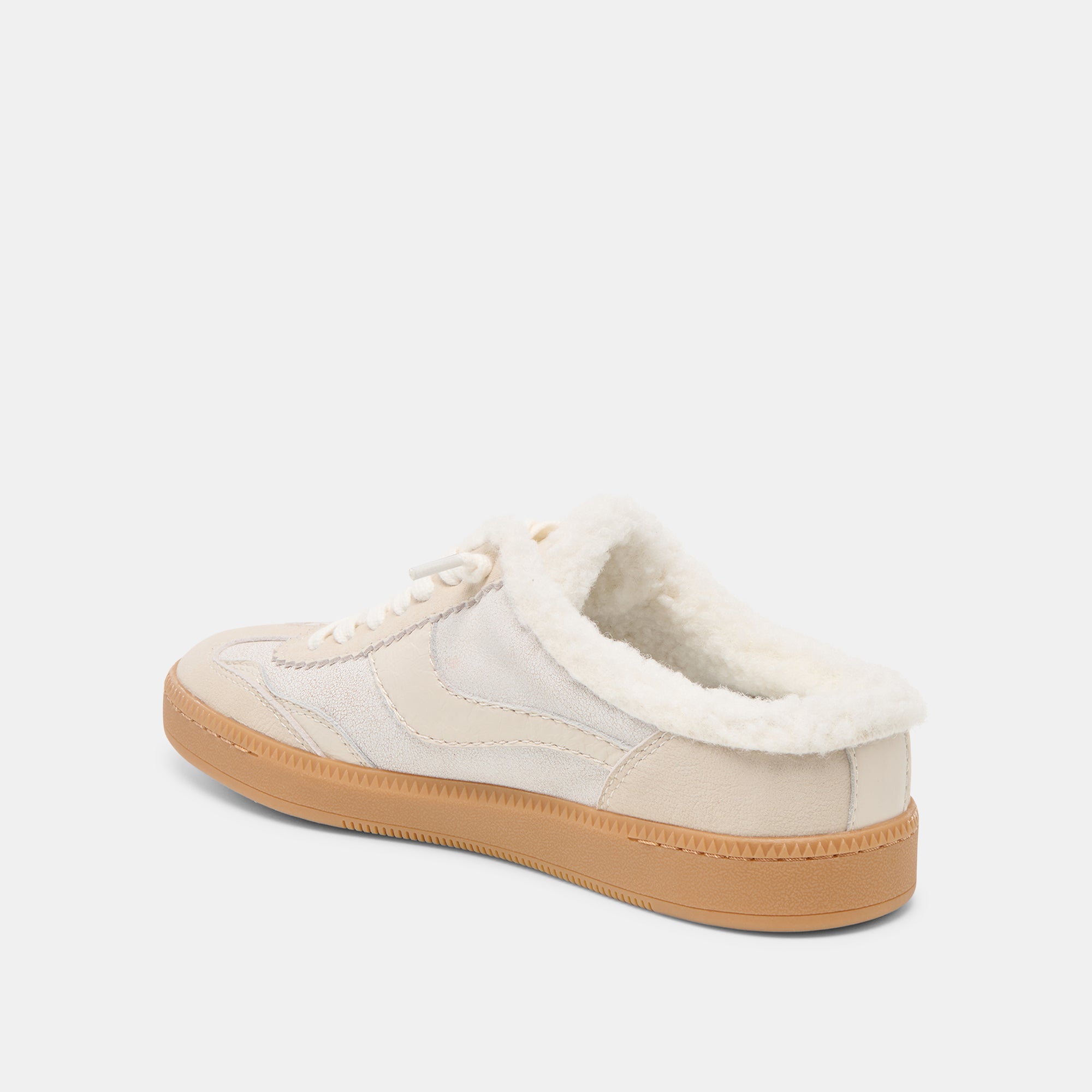NOTICE SLIDE PLUSH SNEAKERS OFF WHITE CRACKLED LEATHER