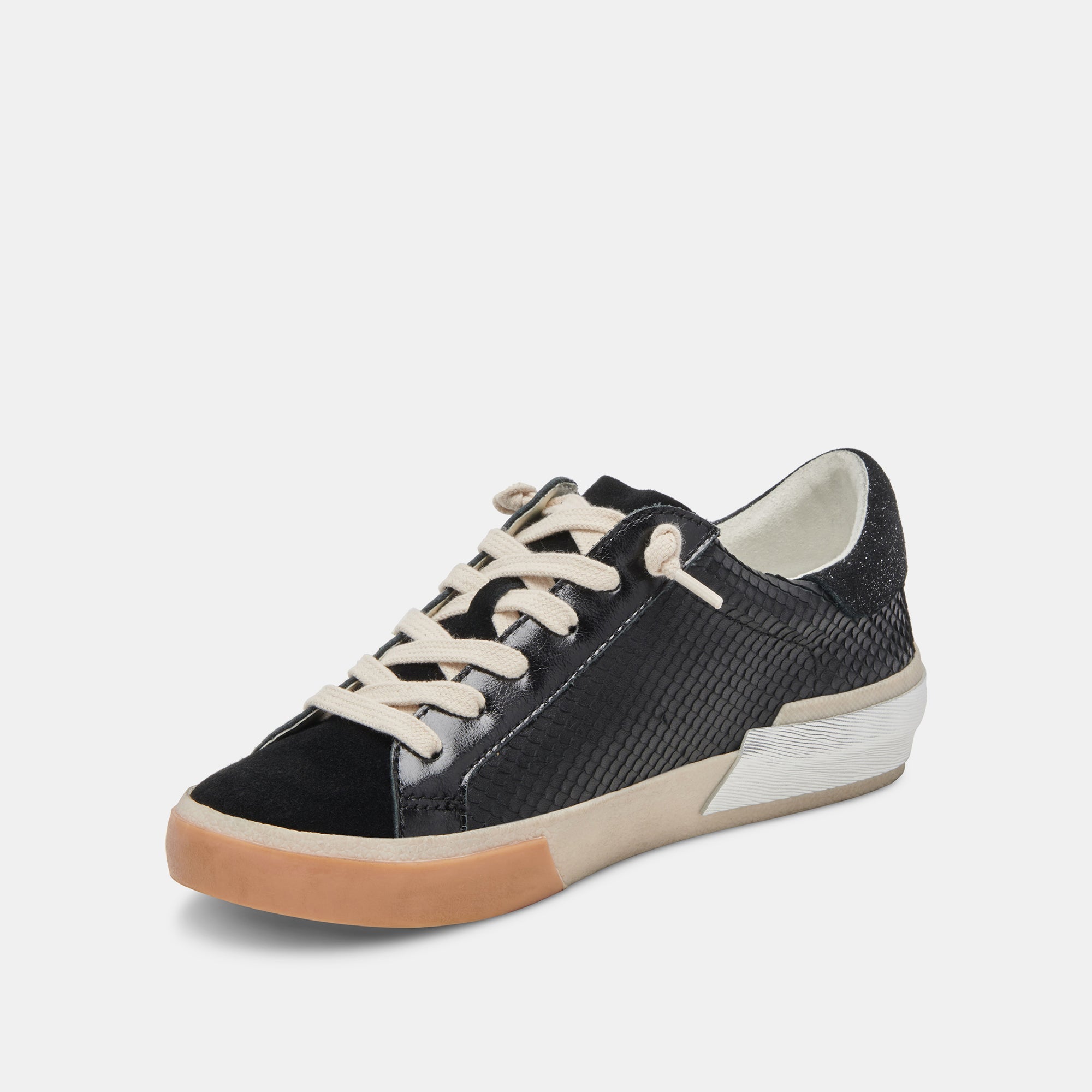 ZINA WIDE SNEAKERS ONYX EMBOSSED LEATHER - re:vita