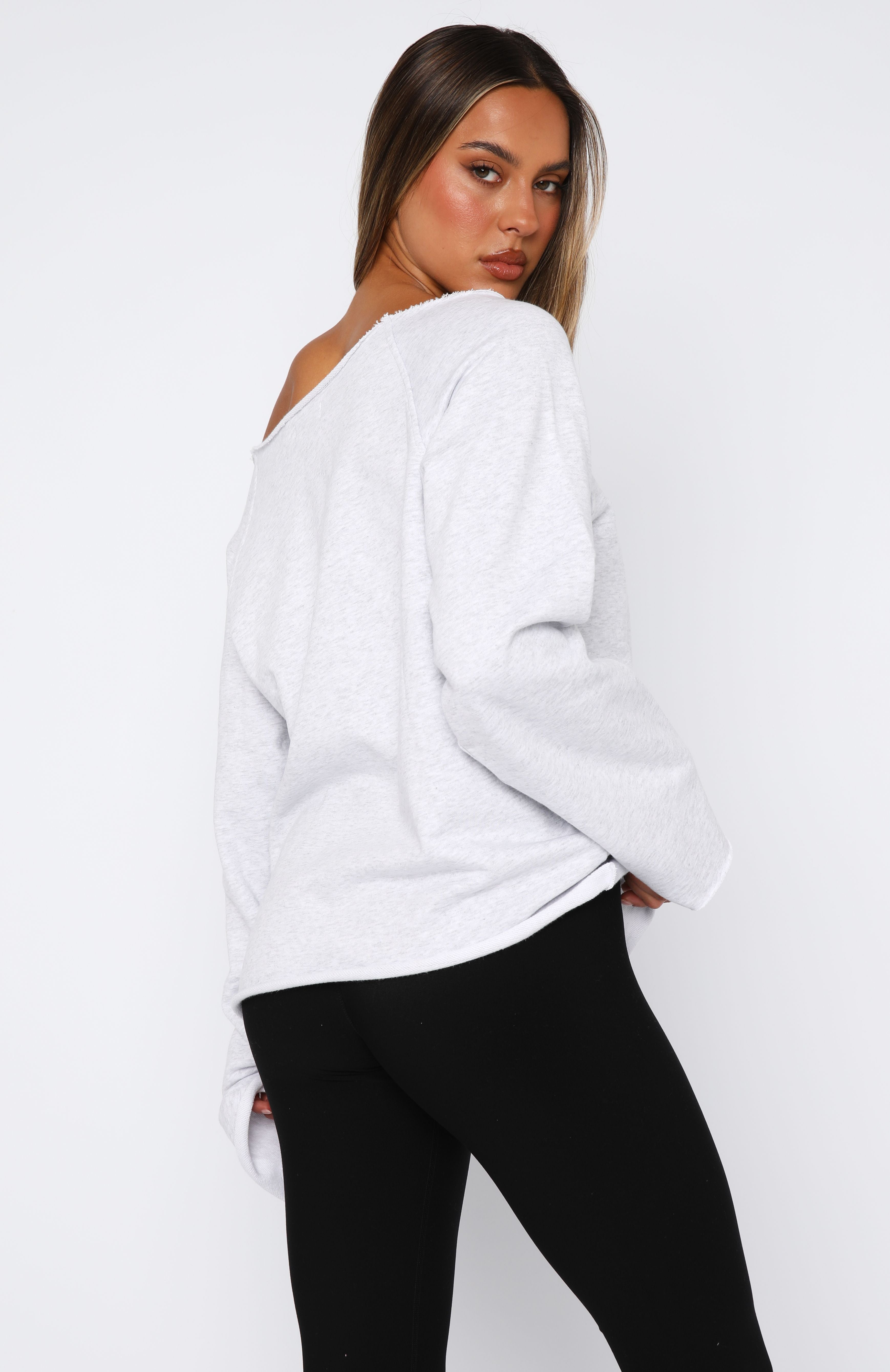 Celebrating Me Off Shoulder Sweater Grey Marle