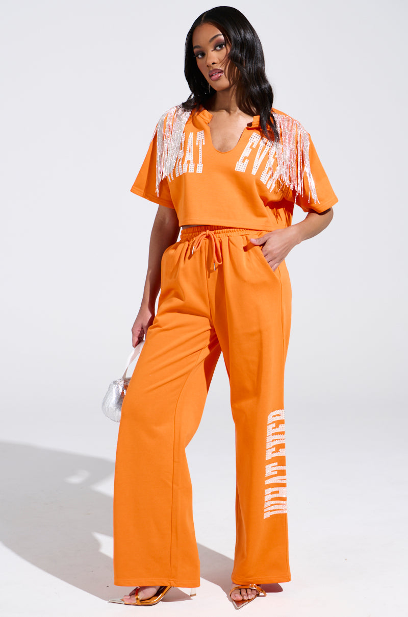 WHATEVER YOU WANT CROPPED RHINESTONE FRINGE TEE