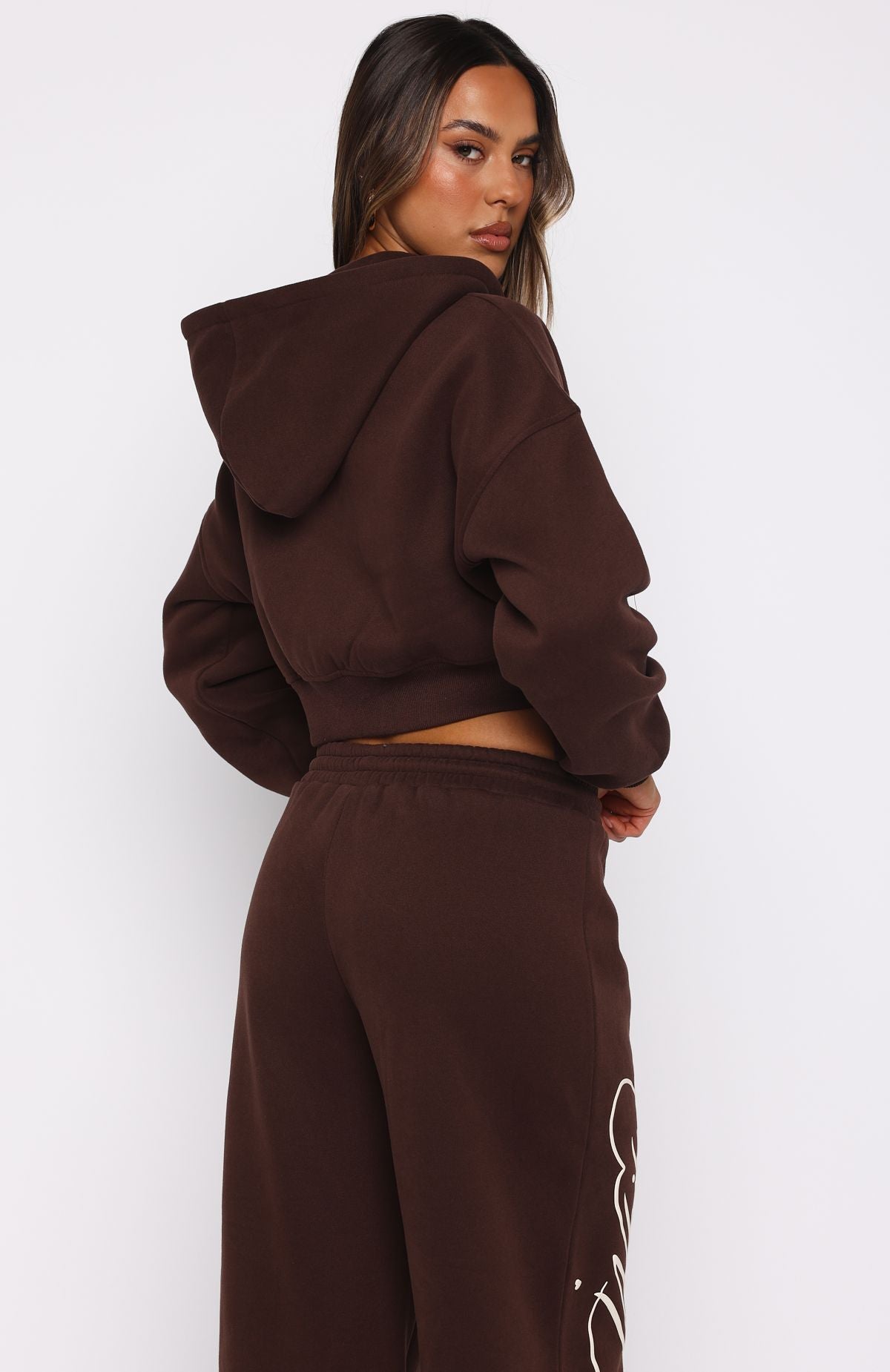 Love You Regardless Cropped Zip Front Hoodie Chocolate