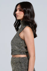 WRAPPED IN GOLD CROPPED MOCK NECK SWEATER