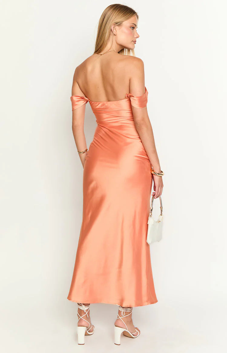 Ella Orange Off Shoulder Formal Dress