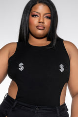 ALL I SEE IS SIGNS CUTOUT EMBELLISHED CREW NECK BODYSUIT