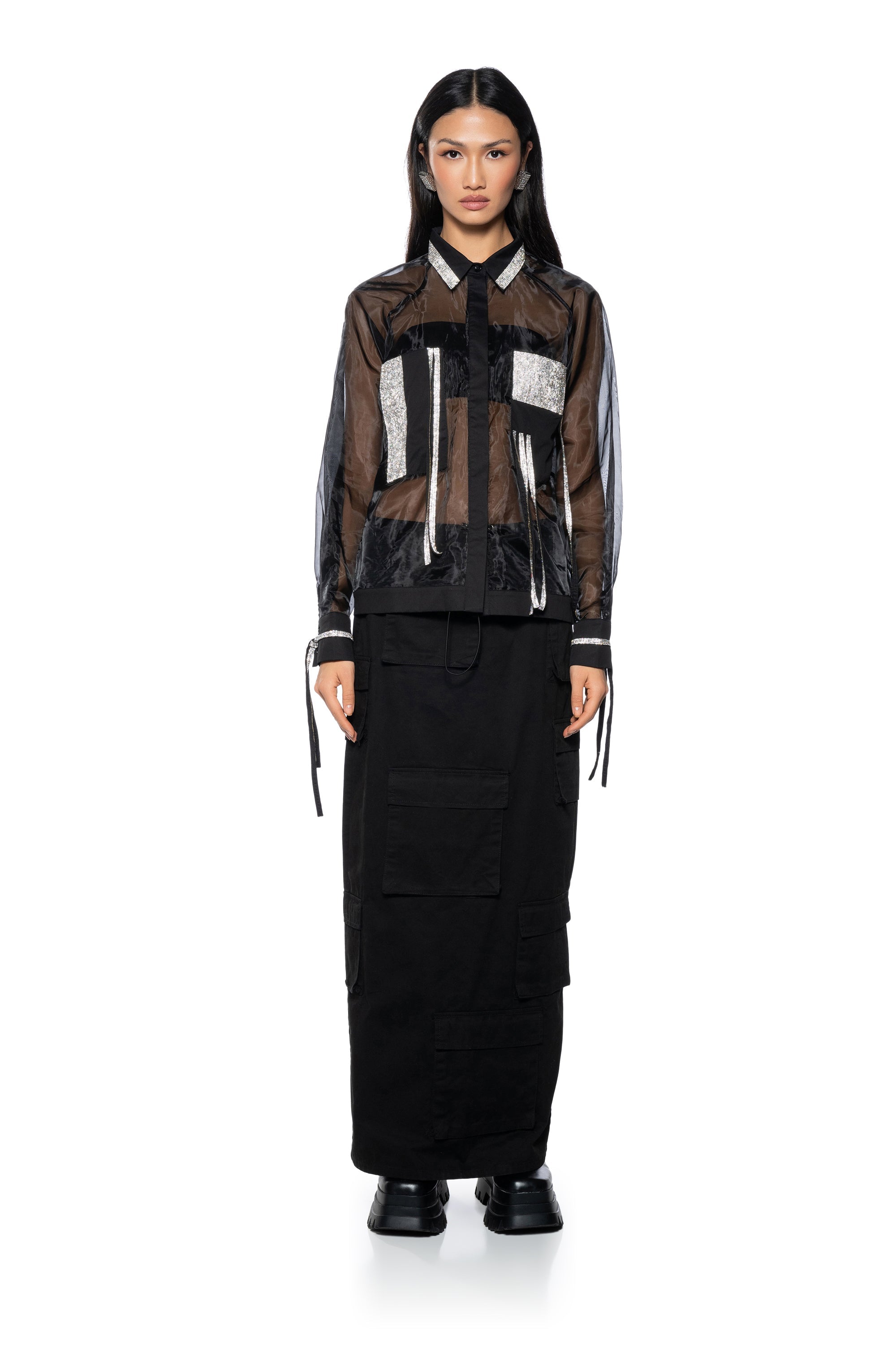 BUSINESS IN THE FRONT SHEER BLOUSE