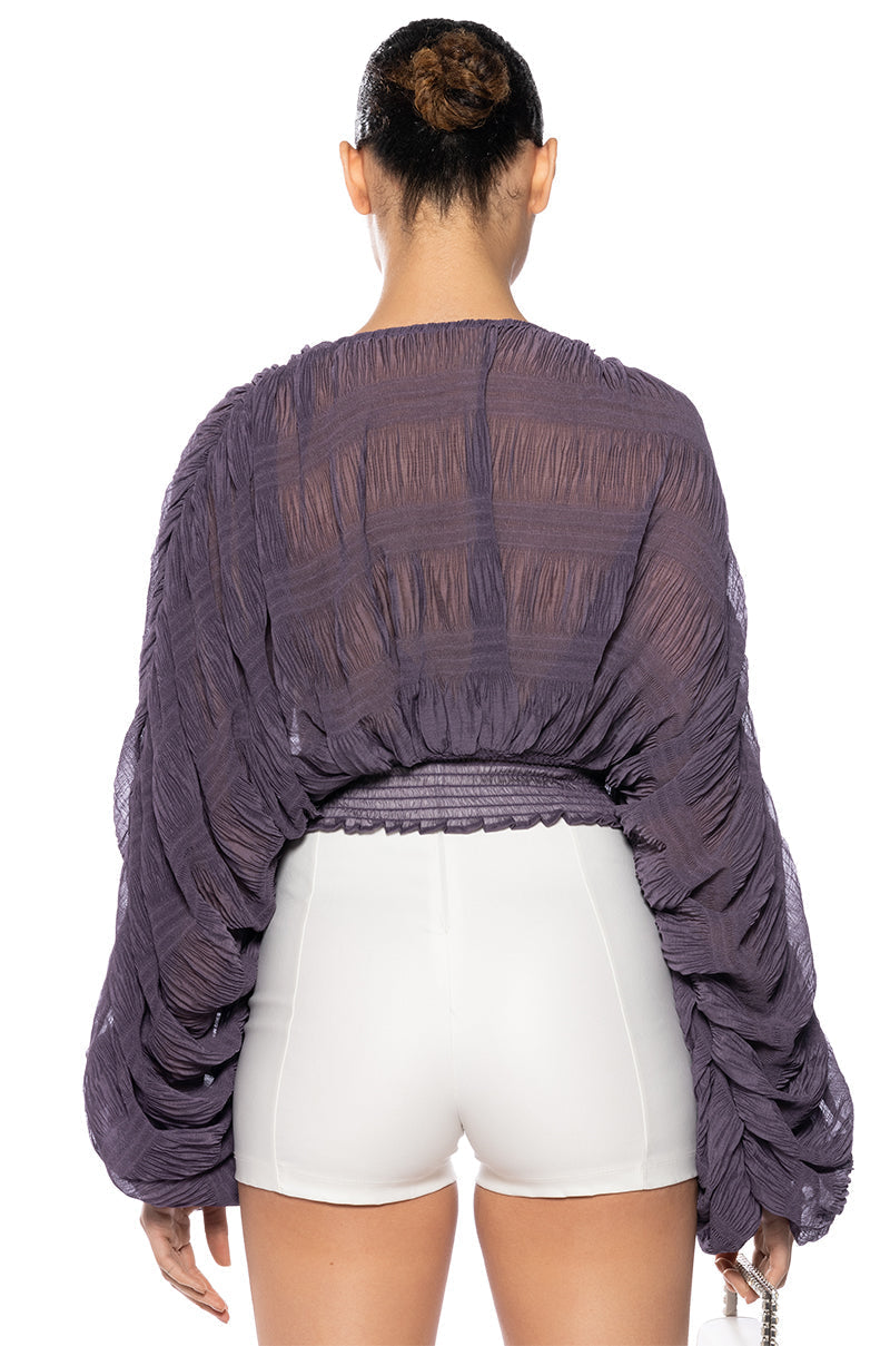 KAHANU FLOWY PLEATED LONG SLEEVE BLOUSE