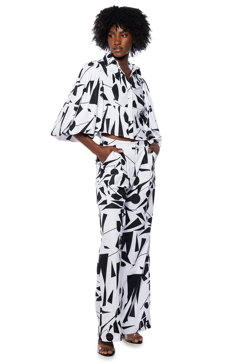 LENNON PRINTED PUFF SLEEVE BUTTON DOWN