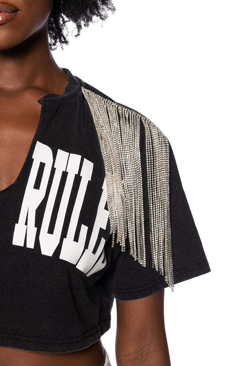 NEW RULES RHINESTONE DETAIL OVERSIZED TSHIRT