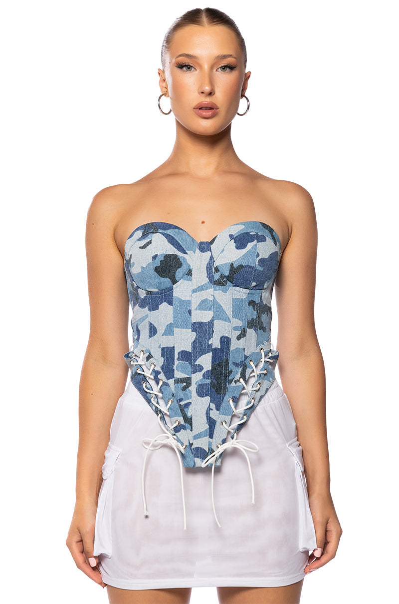 SEEING DOUBLE CAMO LACE UP CORSET