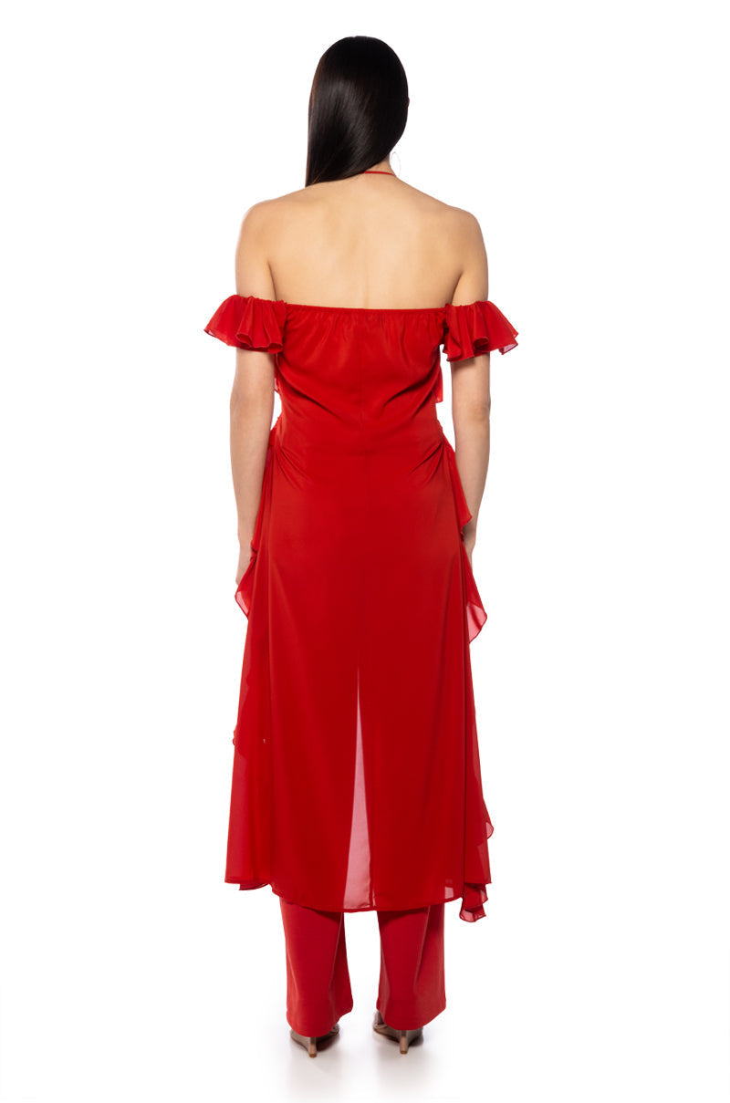 STEVIE RUFFLED HALTER NECK MAXI BLOUSE