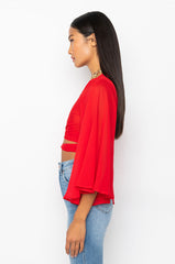 SWEET LOVE WRAP FRONT CHIFFON BLOUSE